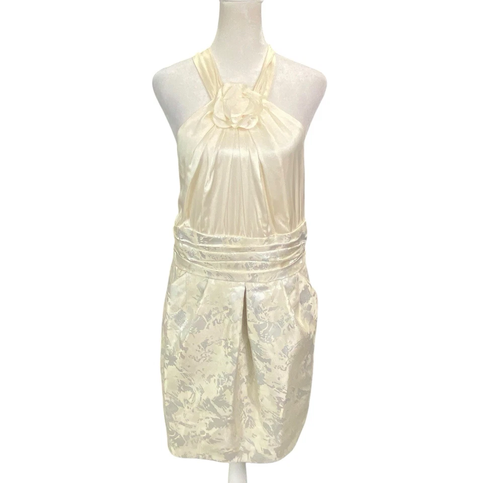 Vestido Halter ALEXIA ADMOR Mujer Mezcla Seda Talla 10 Marfil Jacquard Elegante 2-31 Foto 2 de 4