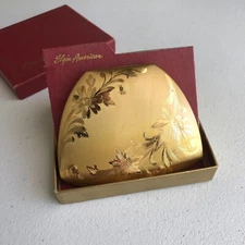 Elgin American Ladies Brass Floral Design Powder Compact Mirror with box