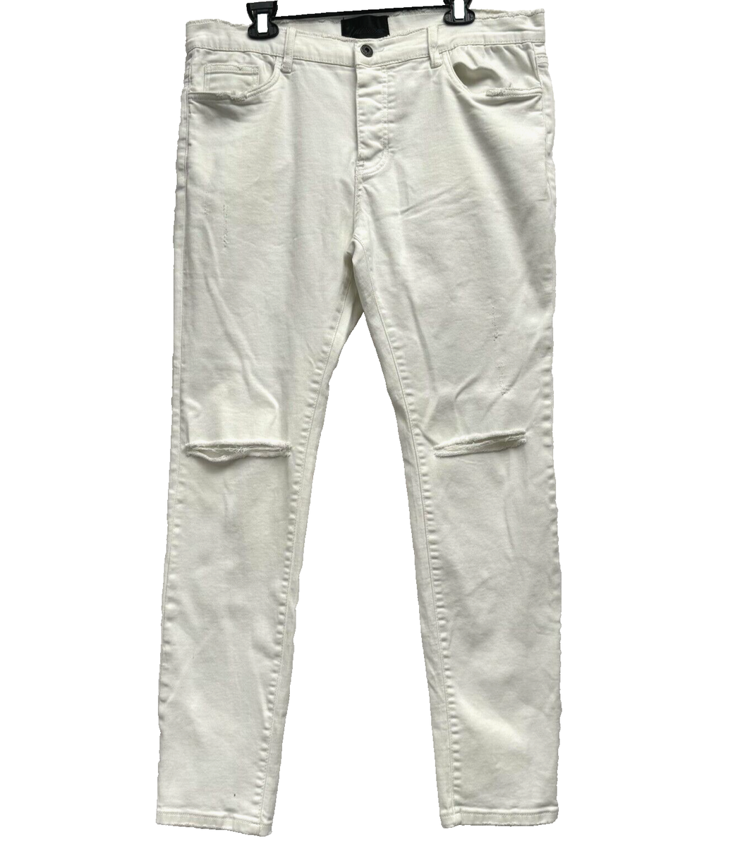 Valabasas Men's 36 White Distressed Button Fly Denim Jeans 