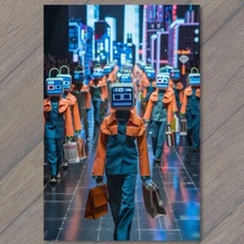 POSTCARD Future Past TV Head Robot Retro Fun Weird Unusual Strange World Fun