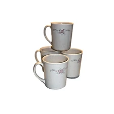 "Lot of 4 Vintage Corelle Corning English Breakfast Coffee Mugs - Pink Floral De