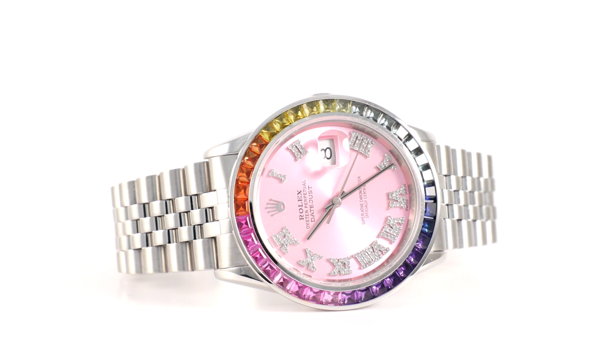 ROLEX DATEJUST 16234 STEEL 36MM WATCH ICE PINK DIAMOND ROMAN DIAL