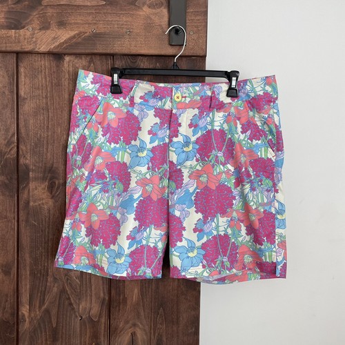 Birdies & Bows Golf Women's Size 10 Shorts Floral Pink Blue Tropical Pickleball