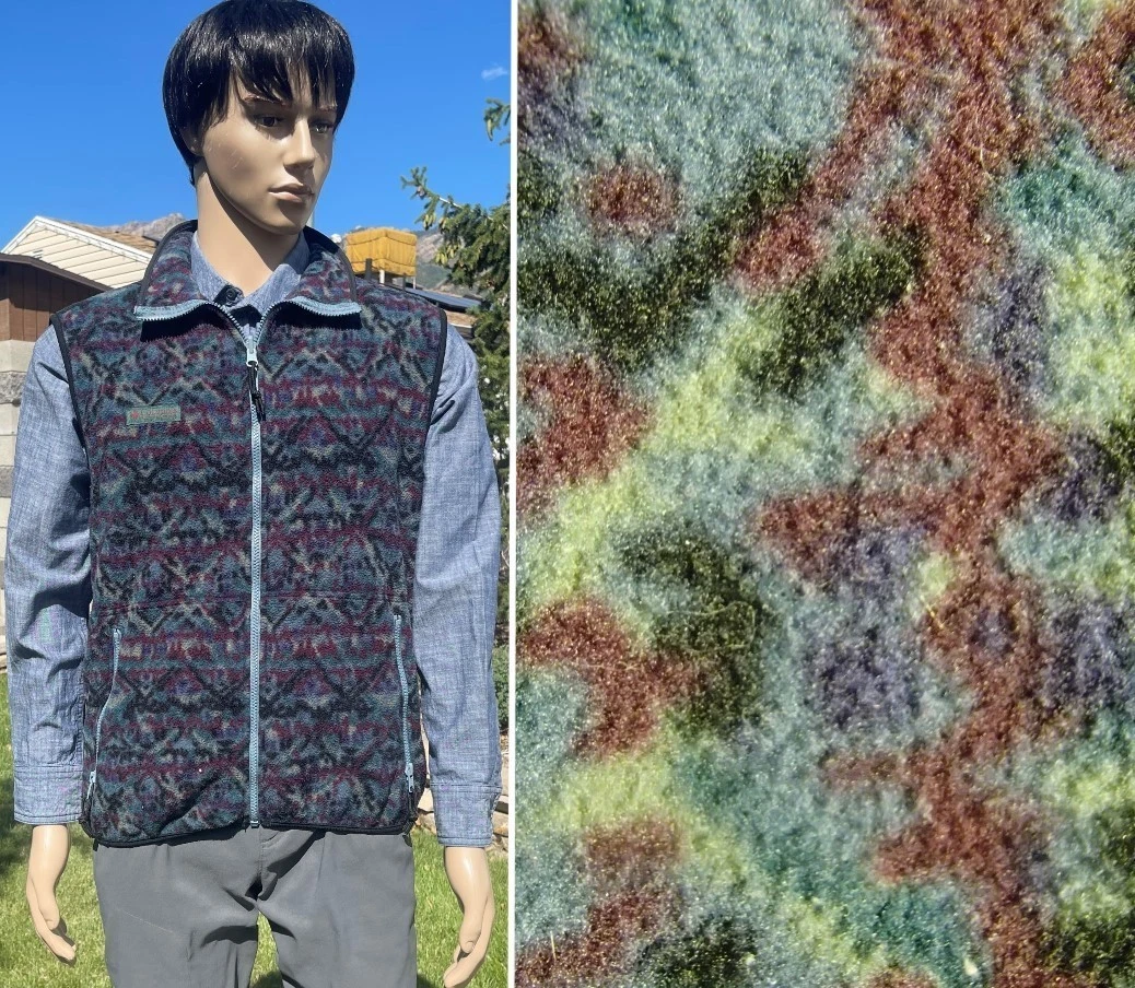 vtg 90s COLUMBIA thermal fleece vest tribal print USA MADE patagonia ski mens LG