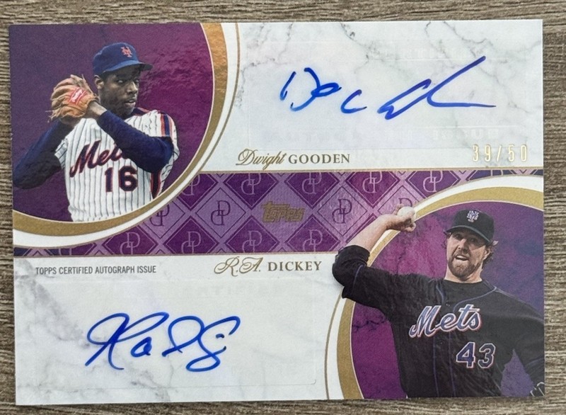 RA Dickey Dwight Gooden 2024 Topps Dynamic Duals Baseball Purple Auto /50 Mets