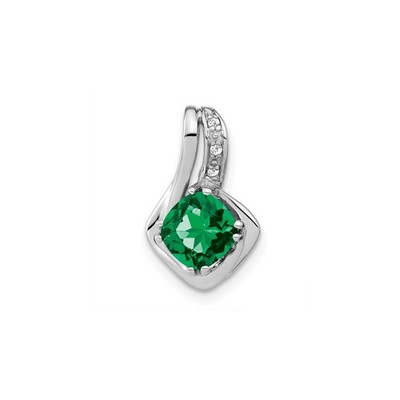 14k Weißgold Kissen grüner Edelstein Anhänger Diamant Akzent Wirbel Halskette Char