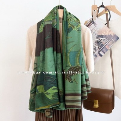 Sallys 70% Cashmere & 30% Silk Wrap Scarf Indian Print Double Face Shawl 53''