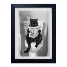 AIANHUA Black Cat Bathroom Wall Art Black and White Cat on Toilet Picture Wall D