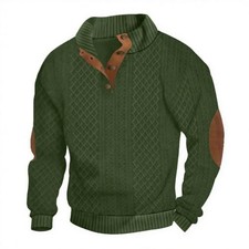 Mens Casual Knitted Pullover Sweater Long Sleeve Stand Collar Medium Green