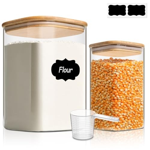 ComSaf 3.4L/1.1L Square Glass Jars with Bamboo Lids,  Assorted sizes 