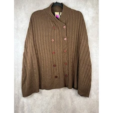 NWT Antthony Original Brown Cable Knit Double Breasted Poncho Sweater One Size