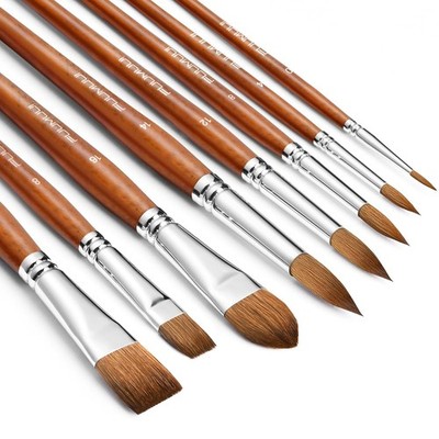 Sable Watercolor Brushes Professional, Fuumuui 8Pcs Brush Large, Tan