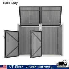 Metal Garbage Bin Shed 2 Trash Cans with Lockable Door Backyard Garden Bin Shed