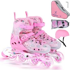 Inline Skates, Adjustable Children Skates M- Big Kids 2Y-5Y , Pink