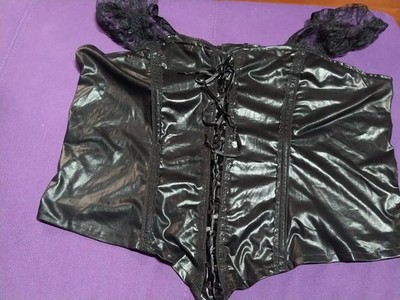 Women's Plus 16-20 Faux Leather Black Corset Biker Cottage Dominatrix Sexy Top