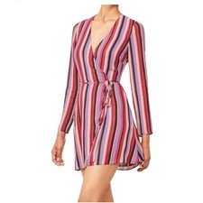 REFORMATION Gjelina Wrap Luisa Mini Dress Red Black Stripe XS Designer Party