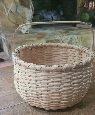 Vtg Signed Handmade Wooden Egg Gathering Basket Artisan Crafted Wood Splint 11''