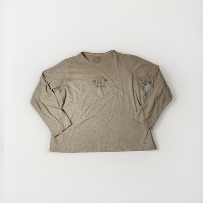 Life Is Good Womens XL Long Sleeve Crusher Tee Oatmeal Heather Fall Leaves