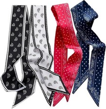 4 PCS Bag Handbag Handle Ribbon Hair Head Band Neck Scarf Skinny Scarves