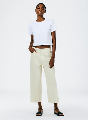 Tibi Garment Dyed Twill Cropped Slouchy Carpenter Jean Cotton Cream Women's 27