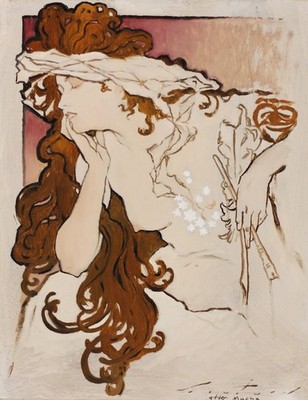 Mucha Oil Painting On 11 x 14 Wood Panel - Art Neuveau Artwork Original