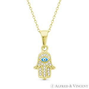 Authentic Hamsa Hand of Fatima Evil Eye Charm .925 Sterling Silver 14k Gold-Plated Pendant