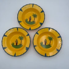 3 The Haldon Group Soleil Rimmed Soup Bowls The Pig Farmer Yellow Blue VTG