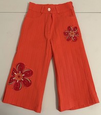 Girl s Dark Coral Wide Leg Embroidered Flowered Pants Y2K Vintage Jeans