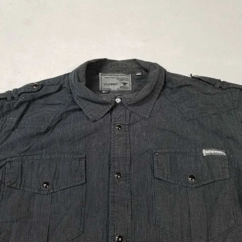 Ocean Current Snap 纽扣衬衫男式 L 码黑色条纹长袖摇滚 — 第 2/4 张图片