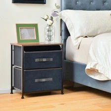20 Inch Height Industrial Nightstand with 2 Pull-out Fabric Drawers