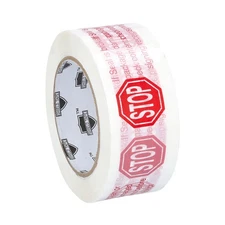 White Stop Sign Printed Packing Tape 2.83 Inch x 110 Yards 2 Mil 24 Rolls
