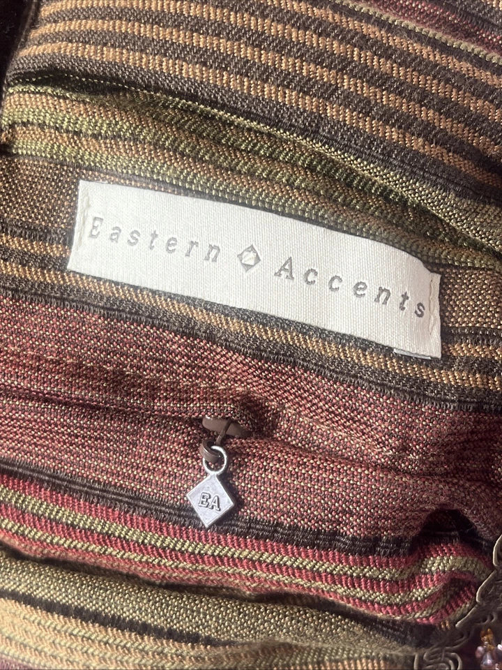 Eastern Accents Luxury Beaded Trim Bolster Accent Pillow Burgundy Tapestry - Image 4 of 4