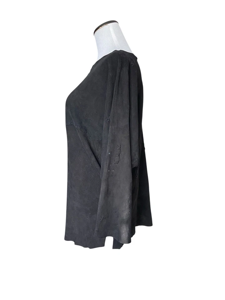 Vintage ERDA Deerskin Suede Tunic Top Black Artisan Western Hippie Festival 70s — 第 2/4 张图片