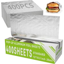 Aluminum Foil Sheets, 400 Count Tin foil,12" x 10.5" Pre-Cut Pop-Up Dispenser