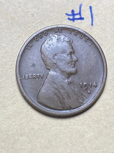 1914-S LINCOLN WHEAT CENT, low mintage date, "Fine" condition #1