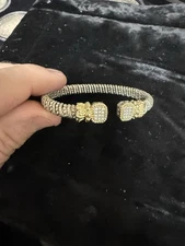 Alwand Vahan Sterling Silver 14K Gold Diamond Moire Beaded Open Cuff Bracelet