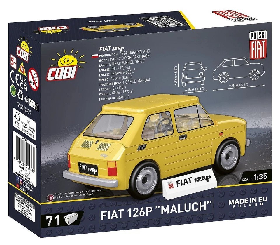 COBI, FIAT 126P giallo - Maluch - 71 pezzi, 1/35,  COB24530 - Immagine 2 di 4