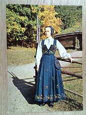 Vintage Norway Postcard - Gudbrandsdal Bunad National Costume Woman Mittet