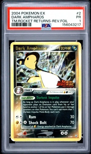Dark Ampharos Reverse Holo 2/109 Team Rocket Returns Pokemon PSA 1   POP 3!
