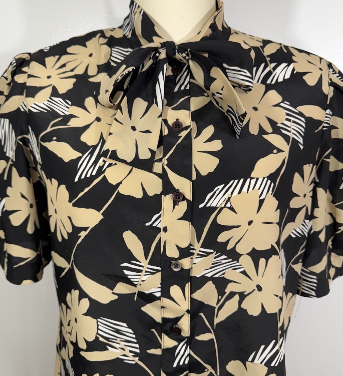 Vintage Blouse Pussy Bow 1970s Flower Power 12 - image 2