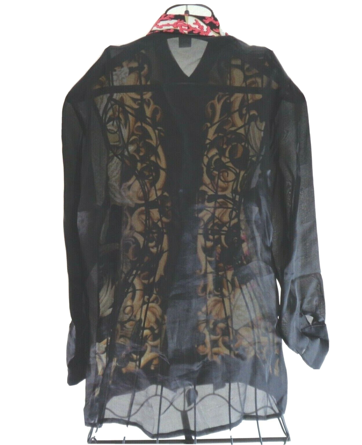 Ladies Baroque Print Shirt Carlisle 100percent Silk Organza Shear Back Oversize Medium image 9