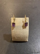 Beautiful 14k Yellow Gold Amethyst Gemstone Dangle Earrings