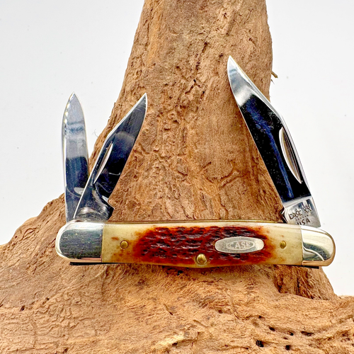 CASE XX 6308 JIGGED BONE SPLIT BACK 3 BLADE WHITTLER POCKET KNIFE 1984 (181)