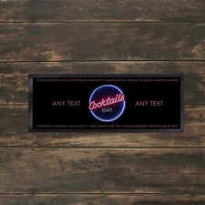 Personalised Cocktail Names Pink Design Bar Towel Runner Pub Party Mat Beer