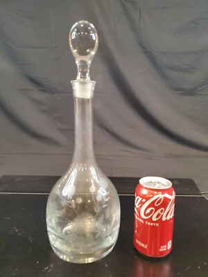 s-l400.jpg Vintage Crystal Clear Glass Wine Decanter with Frosted Floral Design Stopper 15\