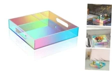  Iridescent Acrylic Serving Tray 10"x10" for Organizing, 10" x 10" x 2"
