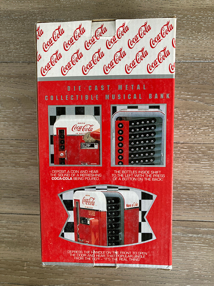 NEW Coca-Cola 1950's Die Cast Metal Vending Machine Musical Bank