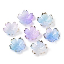 50 Flower Bead Caps Translucent Acrylic Blue Ombre Floral Jewelry Supplies 18mm
