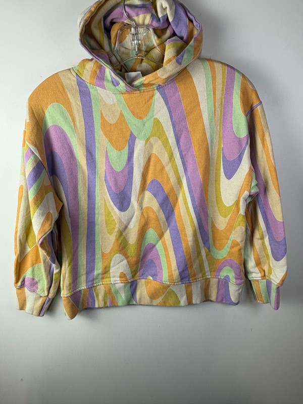 Zara Girls Swirl Hoodie Size 10 Multi Wavy Print Casual Long Sleeve Pullover