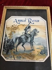 1900  - "AMERICAN RATTLER" NATIVE AMERICAN ON HORSEBACK,  CIGAR BOX LABEL SCARCE